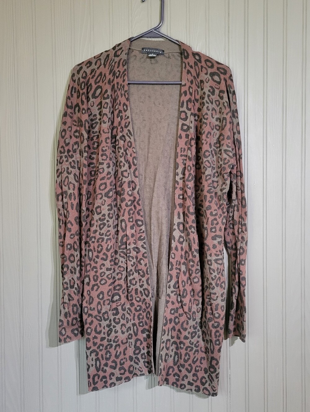 Sanctuary Long Sleeve Open Front Cardigan Sweater Leopard Print Brown Women's SM
